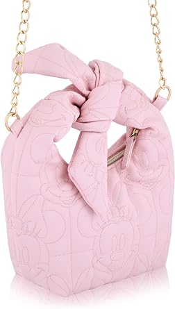 Disney Minnie Mouse Mini Hobo Handbag for Women | Small Quilted PU Shoulder Bag with Detachable Strap & Chain Detail | Minnie Purse, Crossbody Handbag, Lightweight Fashion Tote