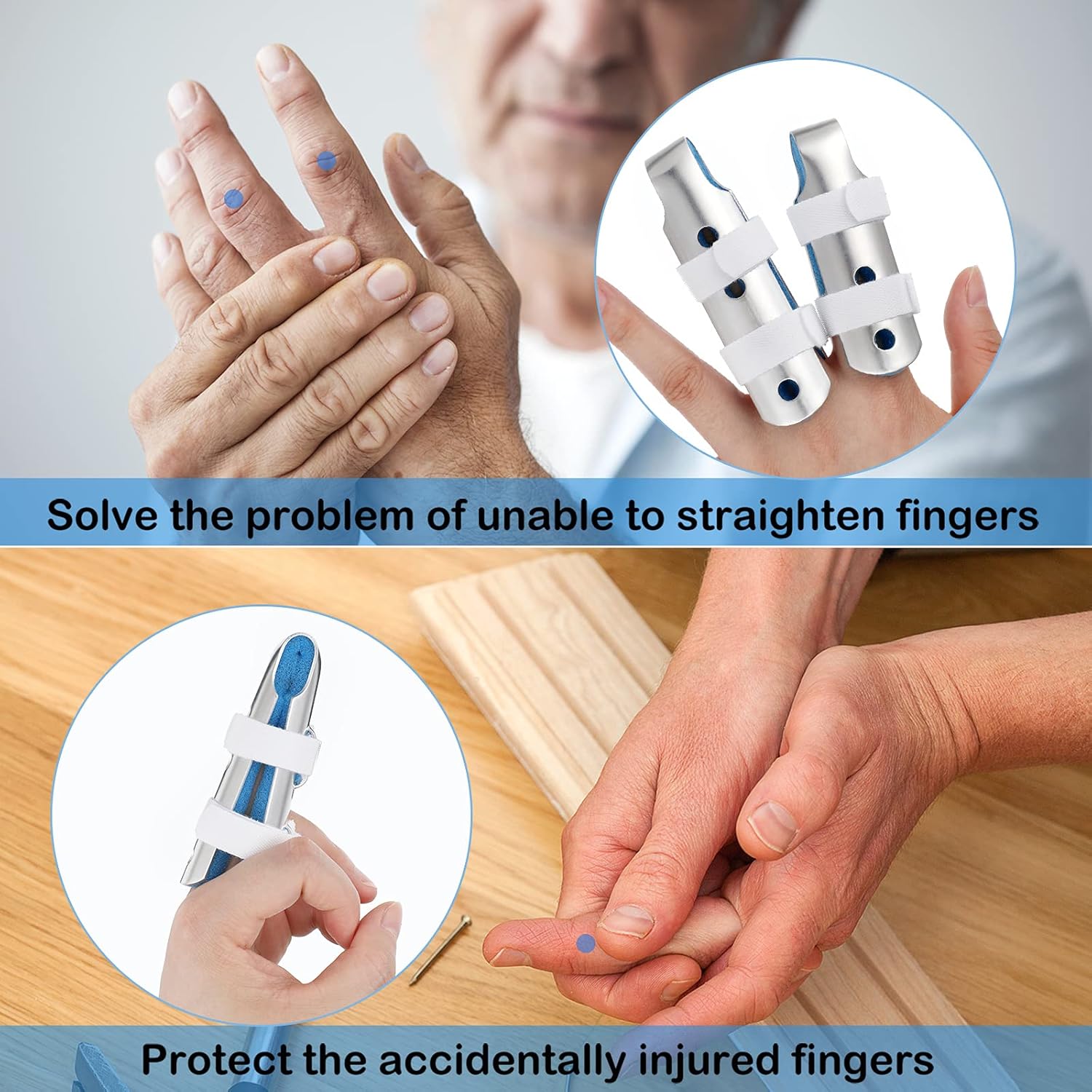 Finger Splints Support Finger Metal Finger Support Brace Stabilizer with Soft Foam Interior and Loop Straps Metal Padded Finger for Adults, Children, 3 Sizes (S,L,L, Blue, 6) : Health & Household