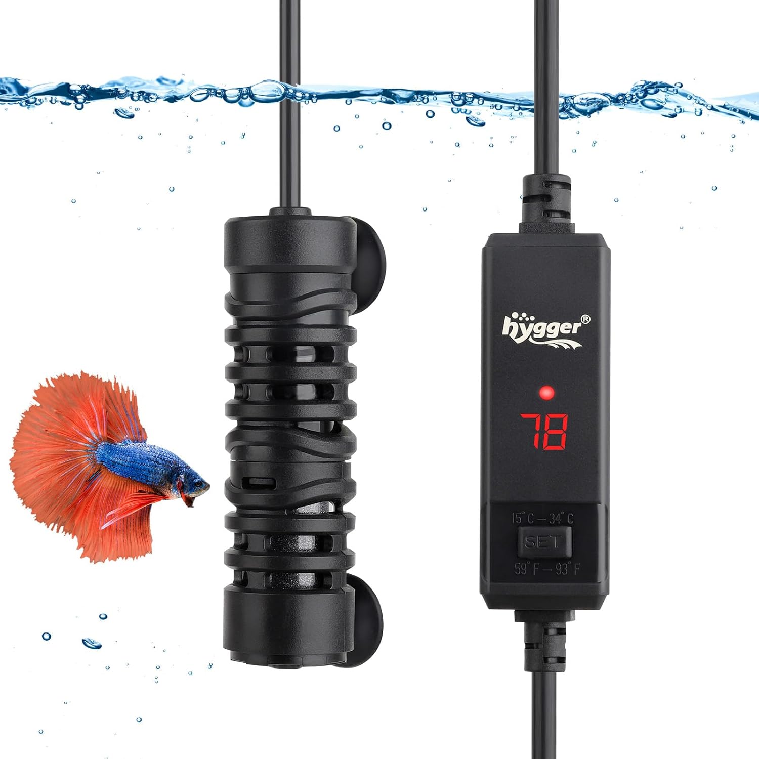 hygger Aquarium Betta Heater,25W/50W/100W/150W/300W/800W Removable Shell Submersible Fish Tank Heater with LED Digital Display,25W Suitable for 1-5 Gallon Freshwater and Saltwater Fish Tank