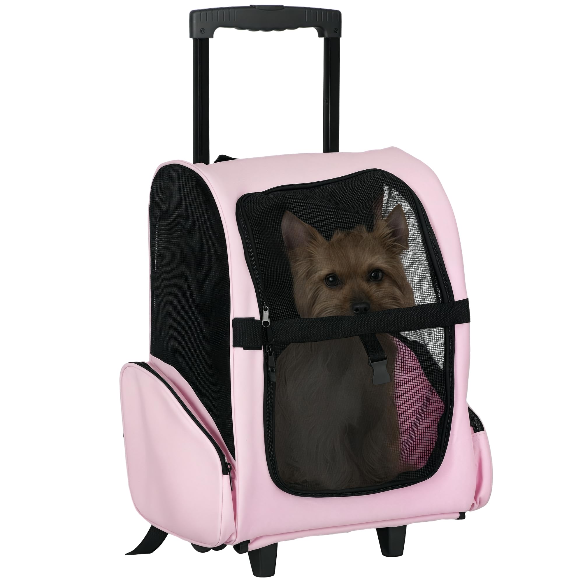PawHut Trasportino Zaino 2 in 1 per Cani e Gatti, 42x25x55cm, Rosa