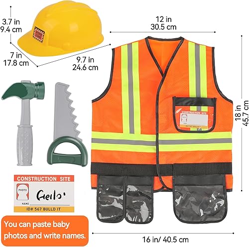 Miniatura 6 de Popsunny Trabajador de construcción de juguete para niños pequeños, herramienta para disfraz, sombrero, regalo de juego de simulación para niños de