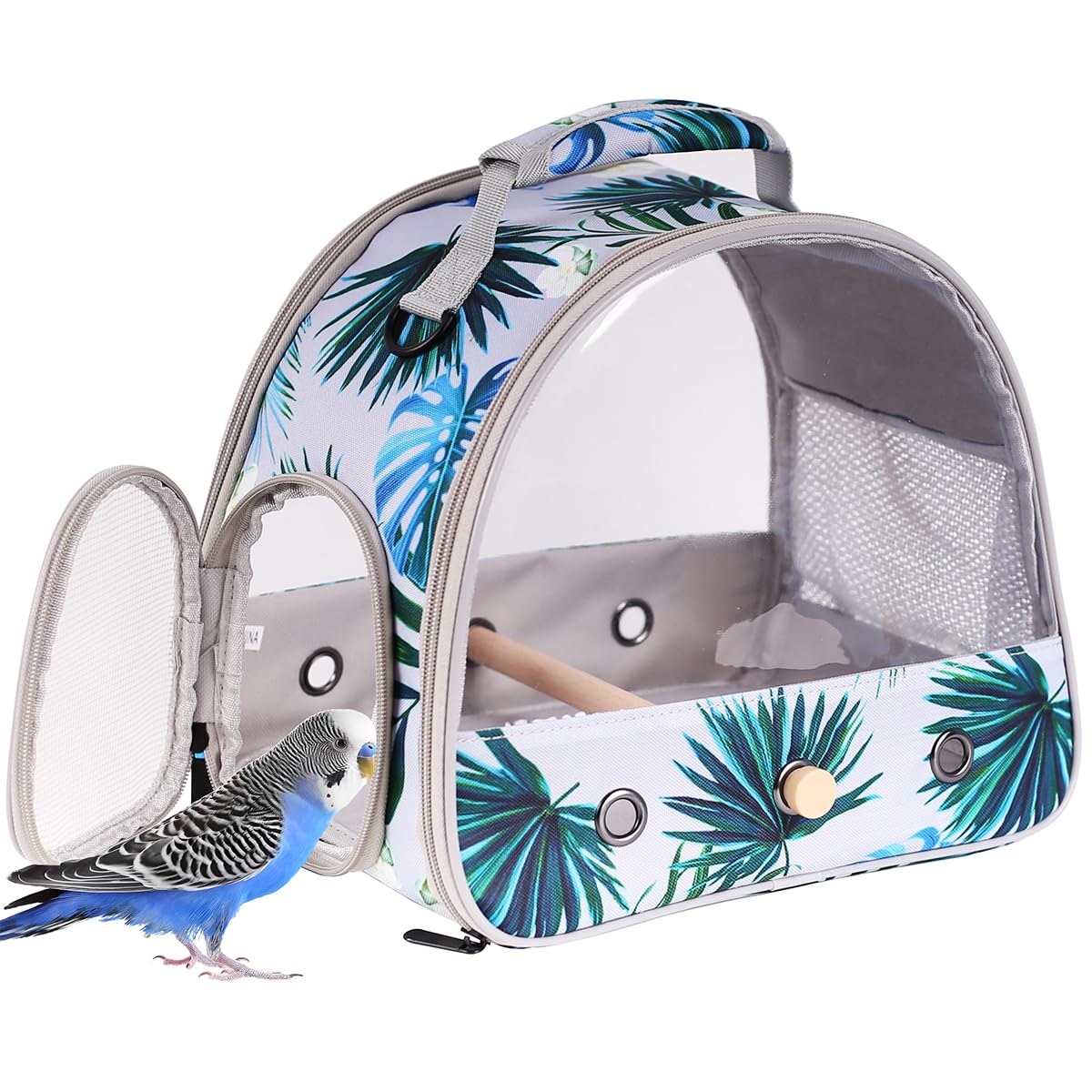 ORIZZP Portable Small Bird Travel Carrier Cage with Stand Perch, Bird Carrier to Carry Parakeet Budgies Parrot Cockatiel Conure Outdoor, Front Clear