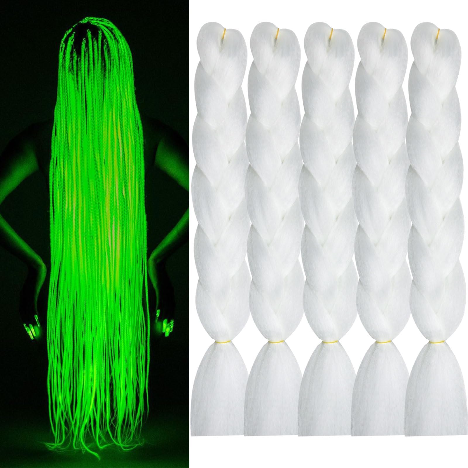 White Braiding Hair Glow in the Dark Braiding Hair Extensions Box Braids Hair...