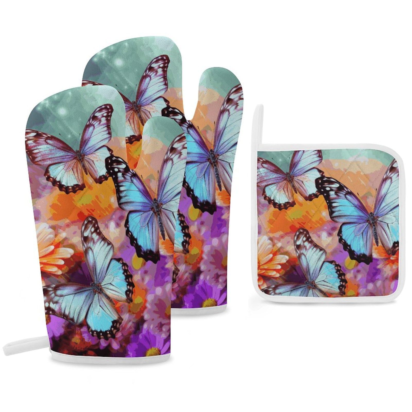 Gants de cuisine et maniques papillons colorés résistants à la chaleur pour four et cuisson
