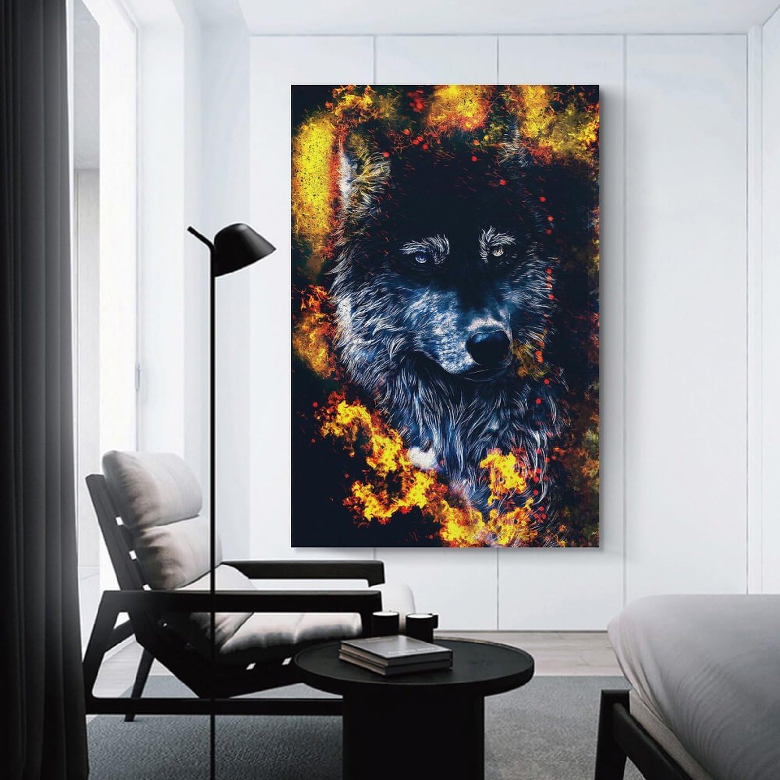 Junmoney Canvas Wall Art Wolf in Burn, 16x24inch(40x60cm), for Living Room, Bedroom, Office Or Hallway, Decorative Artwork with Broad Appeal