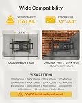 monTEK Full Motion TV Wall Mount for 37-84 Inch TVs, TV Mount Bracket with Articulating Arms, Tool-Free Tilt & Swivel, Extension, Max VESA 600x400mm, Fits 12“/16" Wood Studs, Up to 110lbs, 4X Tested