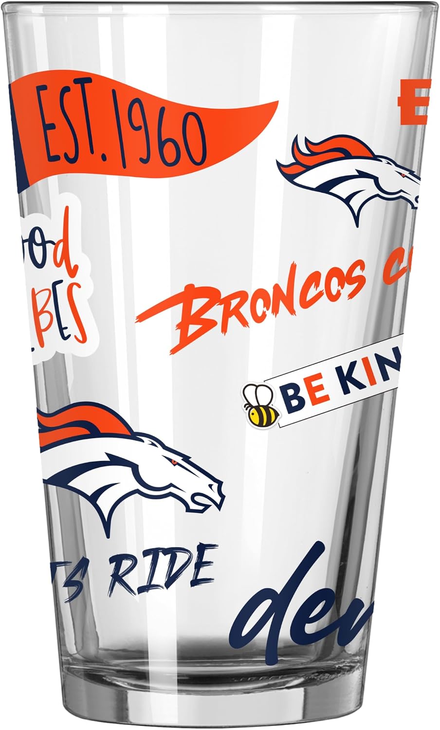 FANMATS NFL Denver Broncos 16 oz Pint Glass — 16 Fluid Ounces | Glass | Officially Licensed | Native Icons Design