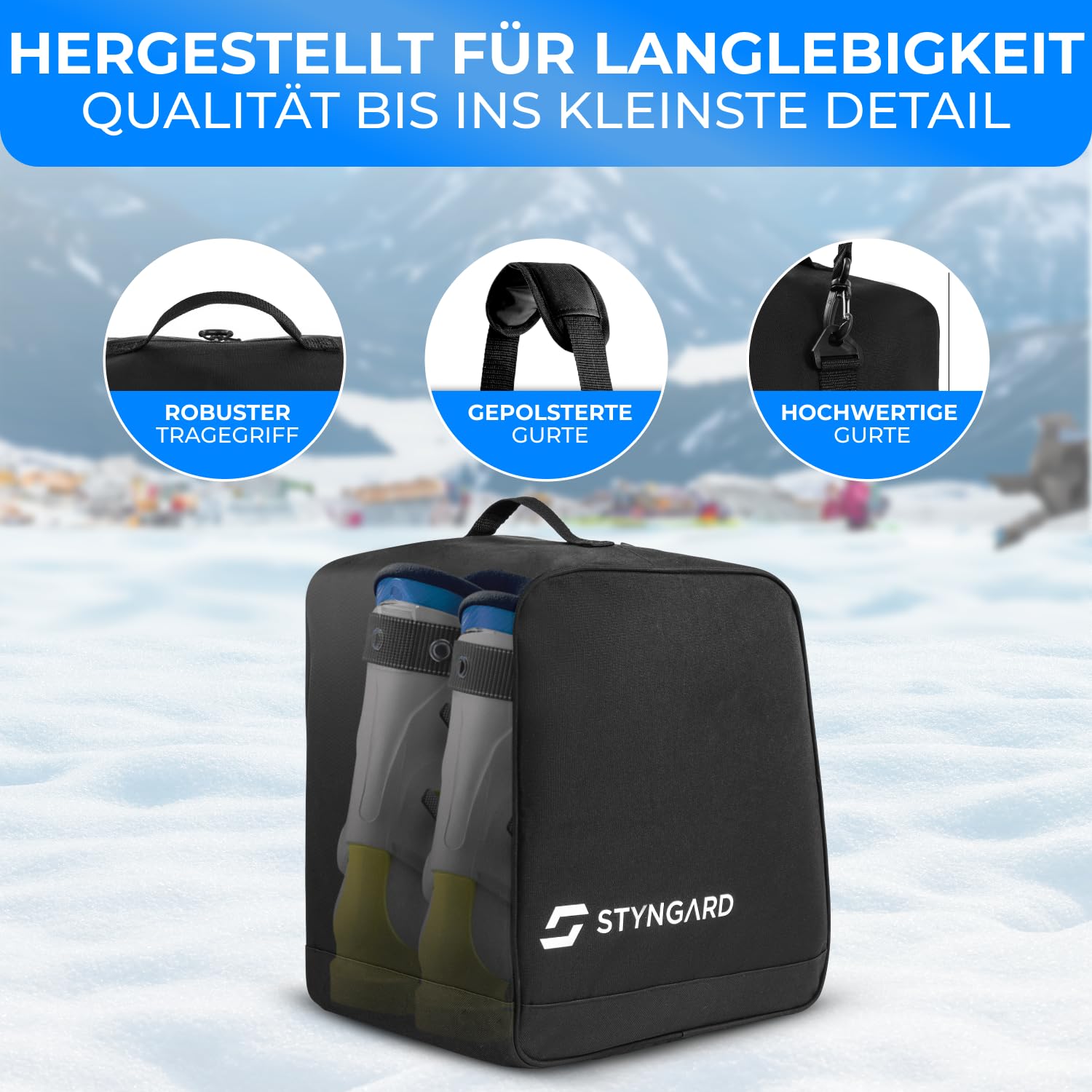 STYNGARD Skischuhtasche mit Platz für Zubehör [38 L] - Tasche für Skischuhe mit - Skischuhe Tasche - Skistiefeltasche - Modell Cortina
