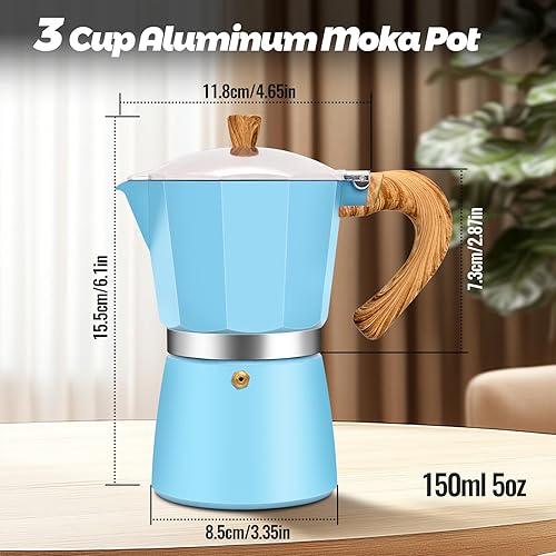 Miniatura 2 de Cafetera clásica de aluminio para 3 tazas, cafetera espresso de 5.1 fl oz, 5 onzas, cafetera de moca, olla greca, cafetera para café italiano y