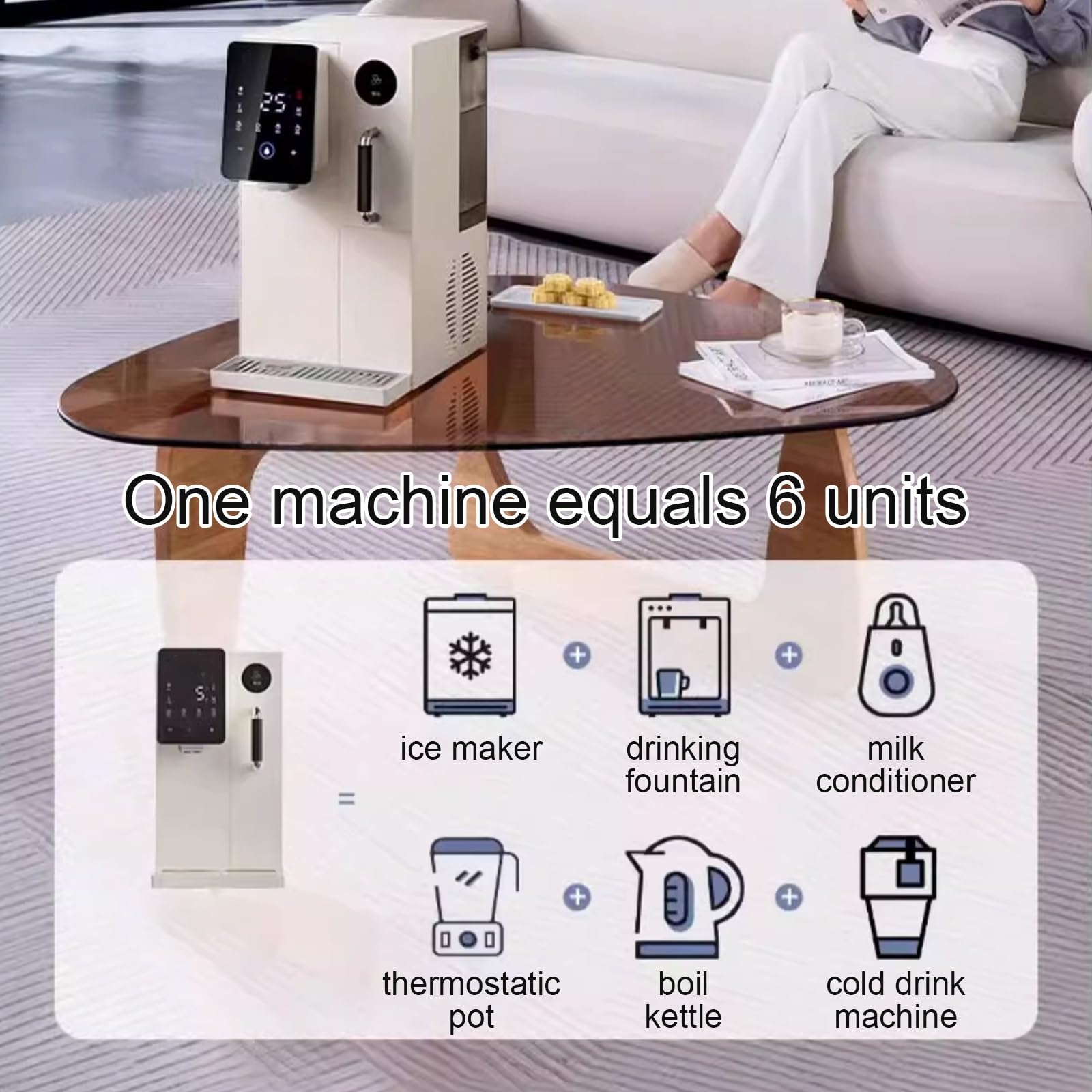 3 In 1 Countertop Water Cooler With Ice Maker 10-12 Minutes Ice Making Water Dispenser Intimate Night Light 60 Ice Storage Capacity For Home Office on Fridge.com - View 5