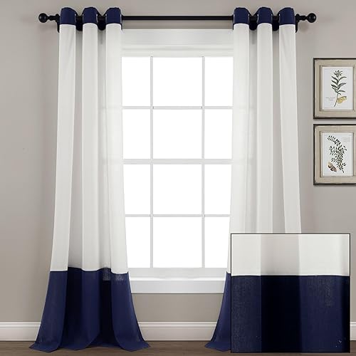 Miniatura 4 de Lush Decor Panel de cortina de ventana de lino sintético con ojales (panel individual), 84 pulgadas de largo x 40 pulgadas de ancho, azul marino y