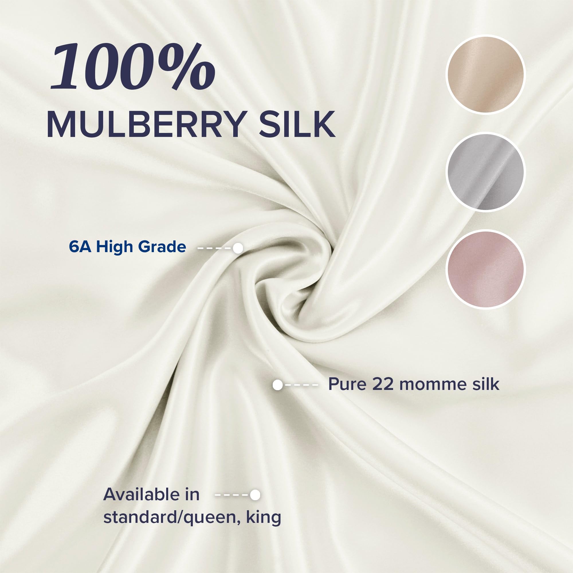 Beckham Hotel Collection Silk Pillow Case with Zipper, 100% Mulberry Silk Pillowcase for Hair & Skin, 22 Momme 6A Grade, Oeko-TEX Certified, 1PC, King, Ivory
