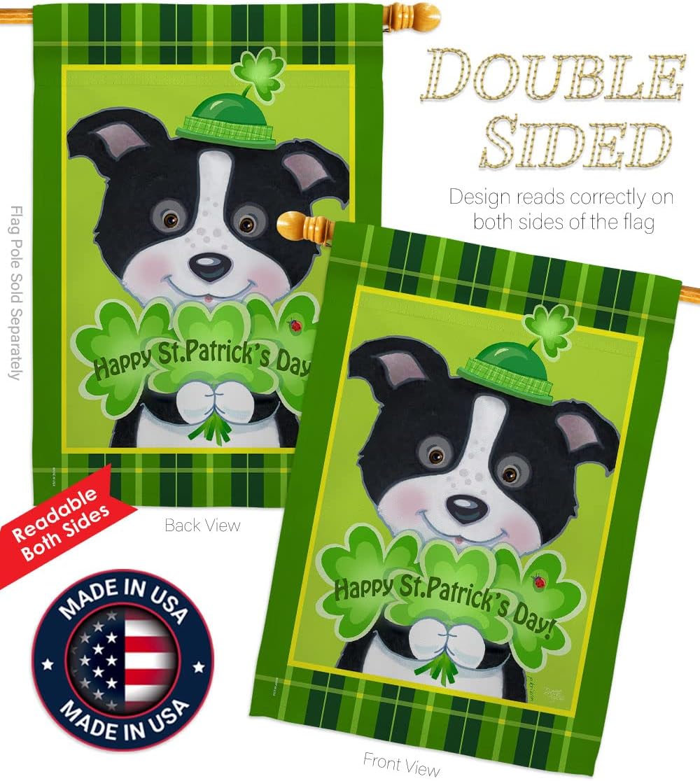 Breeze Decor - St. Pat's Puppy Spring - Seasonal Impressions Decorative Vertical House Flag 28" x 40" Printed in USA