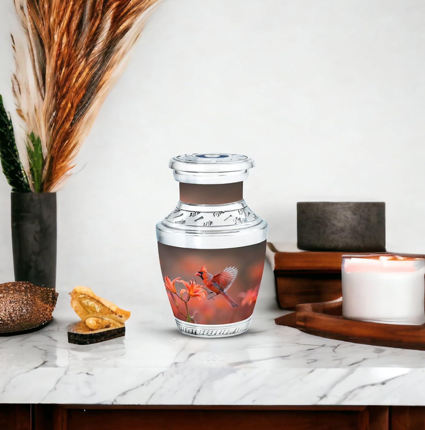 Cardinal Bird Urn for Ashes, 3 Inch Urns, Urns for Human Ashes Adult Man, Cremation Urn for Ashes, Pet Urn for Ashes, Red Urns for Human Ashes Adult Male, Small Keepsake Urns for Ashes