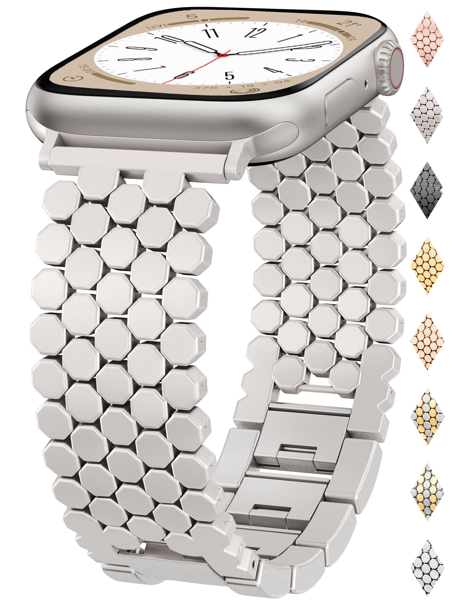 Bienenwaben Design Metall Armband für Apple Watch Armband 38/40/41/42/44/45/46/49mm, Elegantes Damen Gliederarmband Kompatibel mit iWatch Serie 11 10 9 8 7 6 5 4 3 2 1 Ultra SE