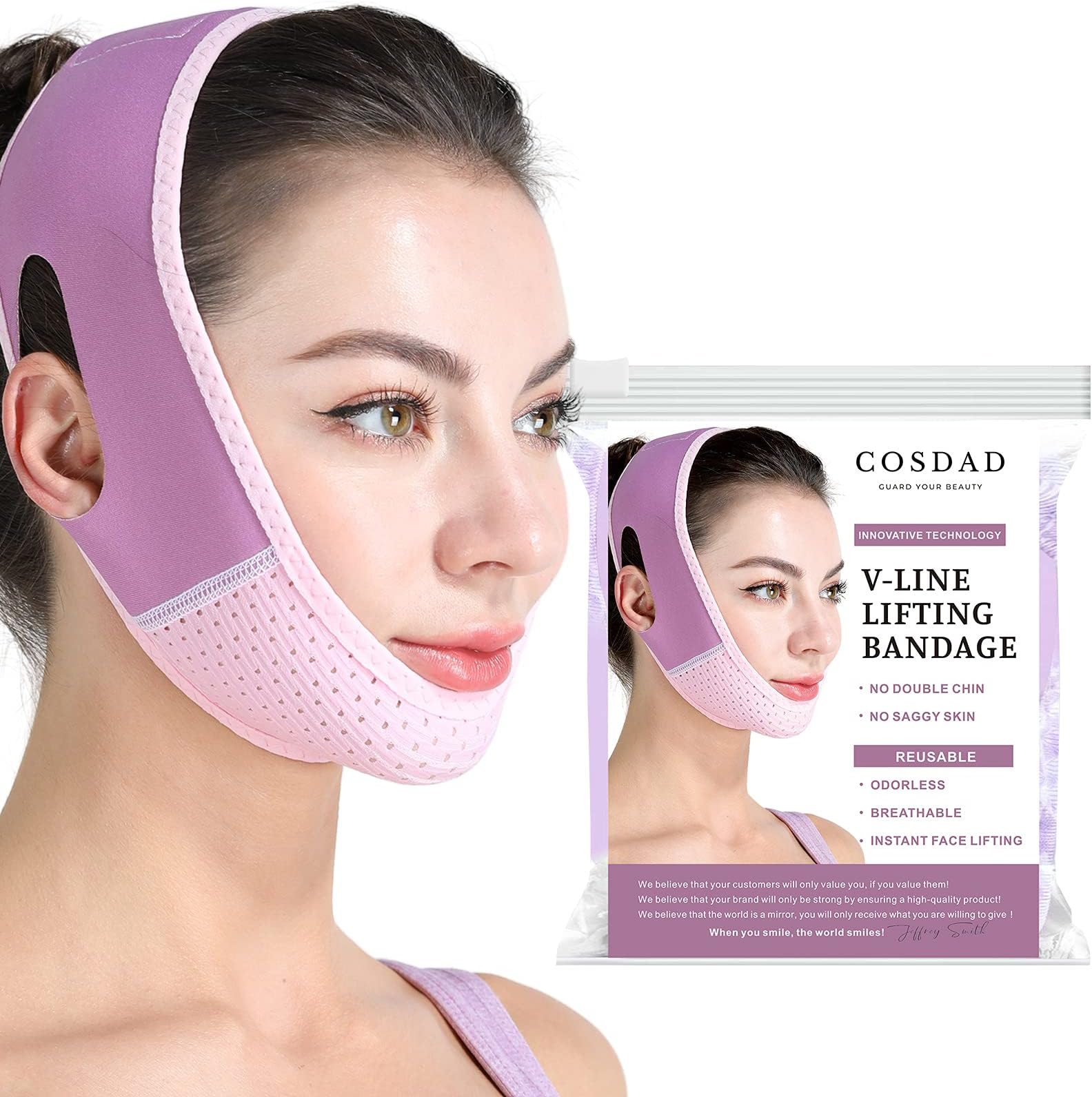 Reusable Double Chin Reducer Chin Strap Face Slimming Strap Face Slimmer Shaper for Women,Breathable Comfortable V Line Lifting Mask,Innovative Lifting Technology,One Fits All,Purple