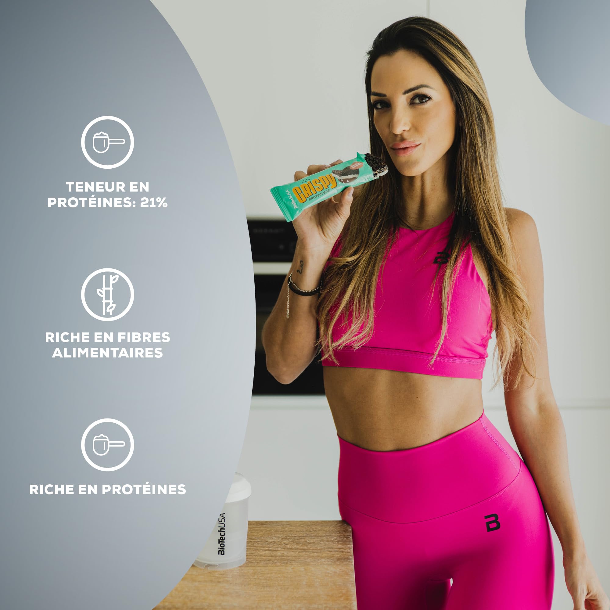 BioTechUSA Crispy Protein Bar | Sucré et croquant | Délice riche en protéines | Soutien énergétique et musculaire en déplacement, 16x40g, Chocolat