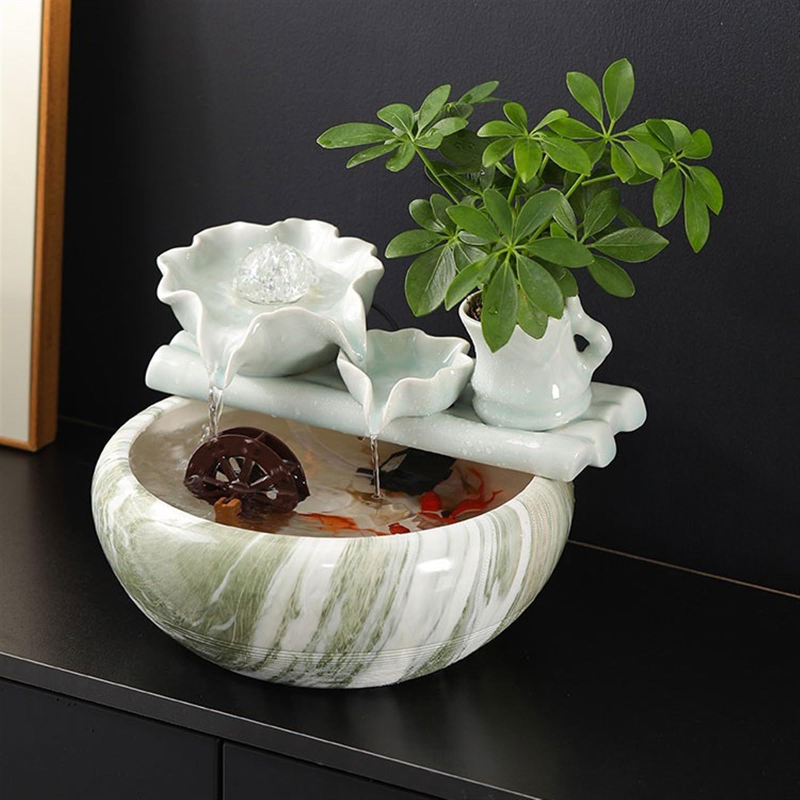 Relajación Adornos creativos pequeños de cerámica con Agua circulante for pecera, Sala de Estar, Oficina, Escritorio, Fuente Decorativa de la Fortuna para la Oficina