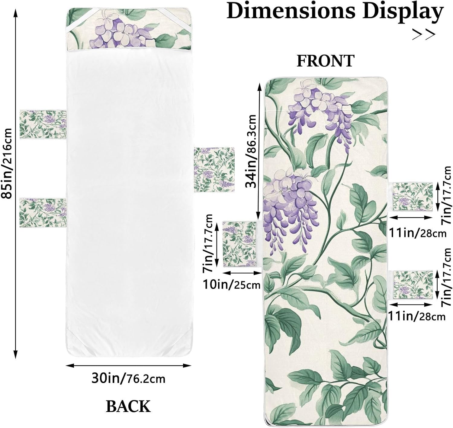 Vintage Wisteria Flower Retro Patio Lounge Chair Cover Waterproof Chaise Beach Spa Towel with Windproof Straps for Outdoor Pool Beach Sunbathing, 85" X 30"