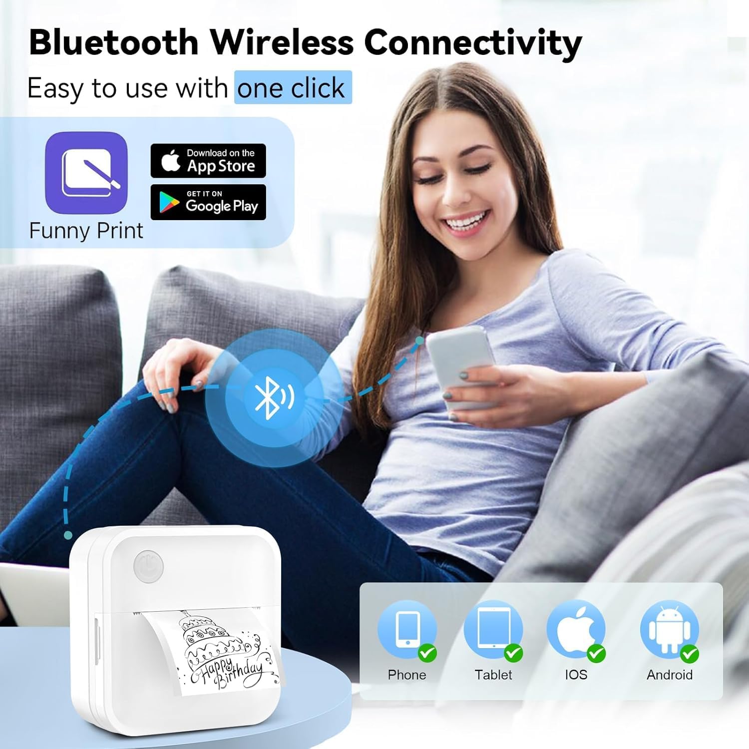 Label Maker Machine with Tape - Inkless Mini Bluetooth Label Printer with Multiple Templates, Wide Waterproof Labels, Portable Thermal Sticker Labeler for School Home Office Kitchen Organization