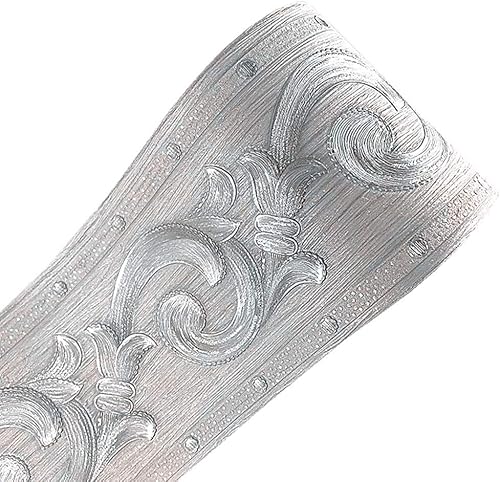 Miniatura 3 de Lris patrón plateado autoadhesivo 3D impermeable decoración de borde de pared extraíble cocina baño azulejos Stciker 4.2 x 196.8 pulgadas