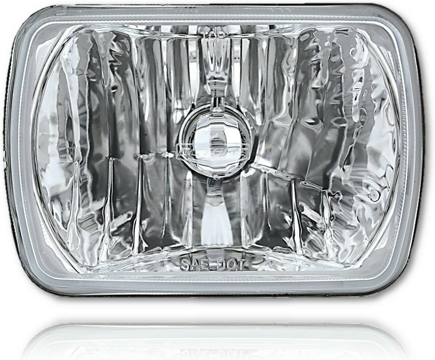 Octane Lighting 7X6 Crystal Clear Glass Lens Metal Headlight H4 Halogen Light Bulb Headlamp Pair
