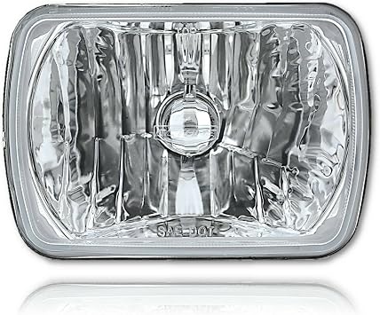 Octane Lighting 7X6 Crystal Clear Glass Lens Metal Headlight H4 Halogen Light Bulb Headlamp Pair
