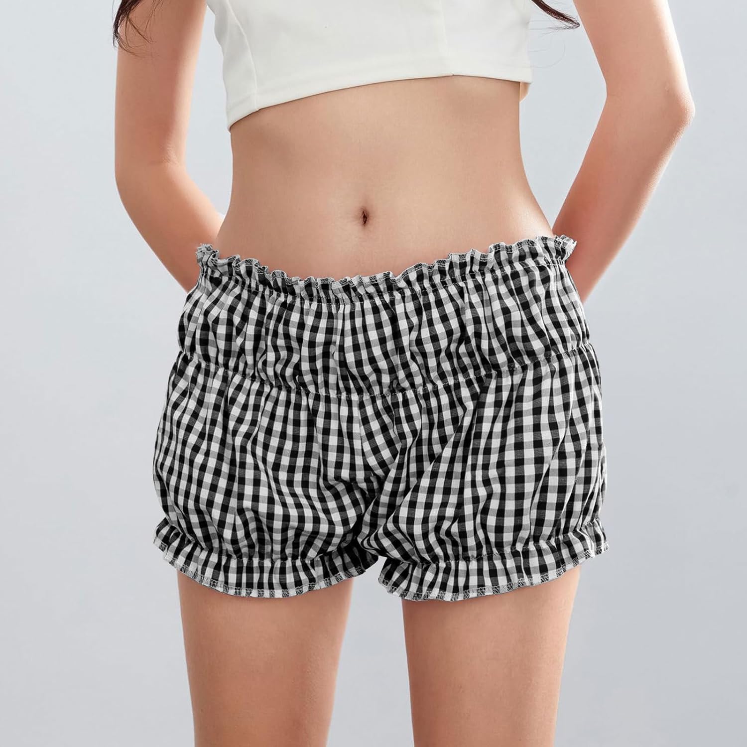 POHADON Women's Plaid Layered Ruffle Shorts Cute Lolita Shorts Mini Casual Pajama Shorts Y2k Gingham Boxer Lounge Shorts - Image 4