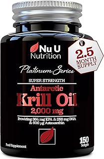 Antarctic Krill Oil 2000mg - 150 High Strength Softgel Capsules - Omega 3 Fatty Acids Supplement - Source of EPA & DHA - with Natural Astaxanthin & Marine Phospholipids - Fish Oil Alternatives