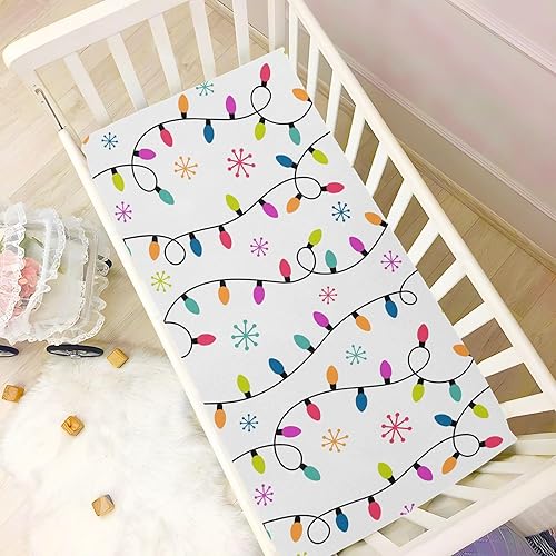 Miniatura 6 de Sábanas de cuna para niños y niñas, coloridas bombillas de Navidad y copos de nieve, transpirables, para colchón de cuna, suaves y transpirables, 39