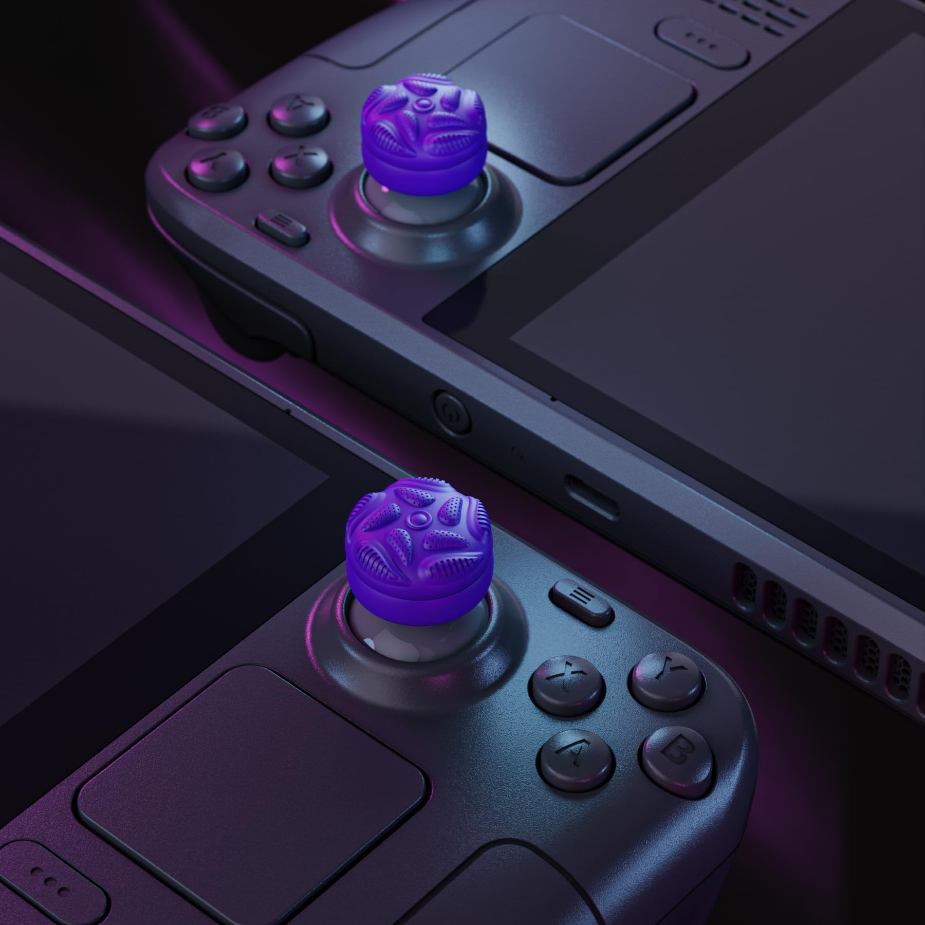 PlayVital Thumb Grips para Steam Deck LCD & OLED (4 Piezas), Tapas de Joystick con Textura de Gota de Lluvia Antideslizante, Fundas Elevadoras para Joystick, Accesorios para PS Portal (Violeta)