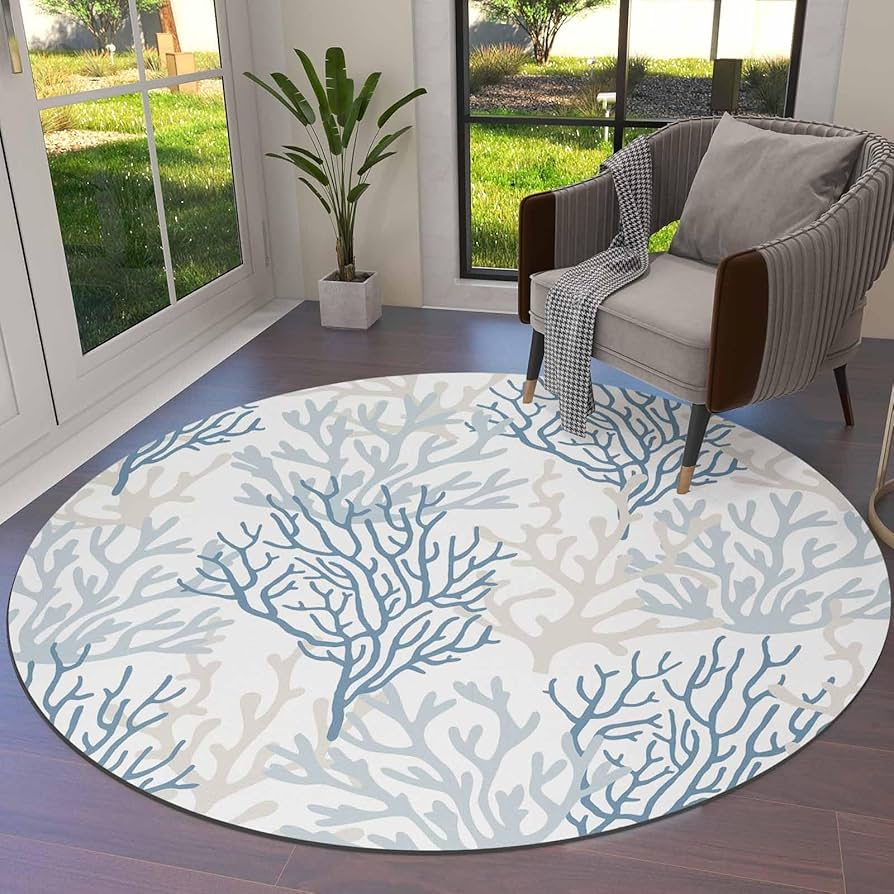 Amazon.com: Huotupsine Blue Grey Coral Coastal Round Area