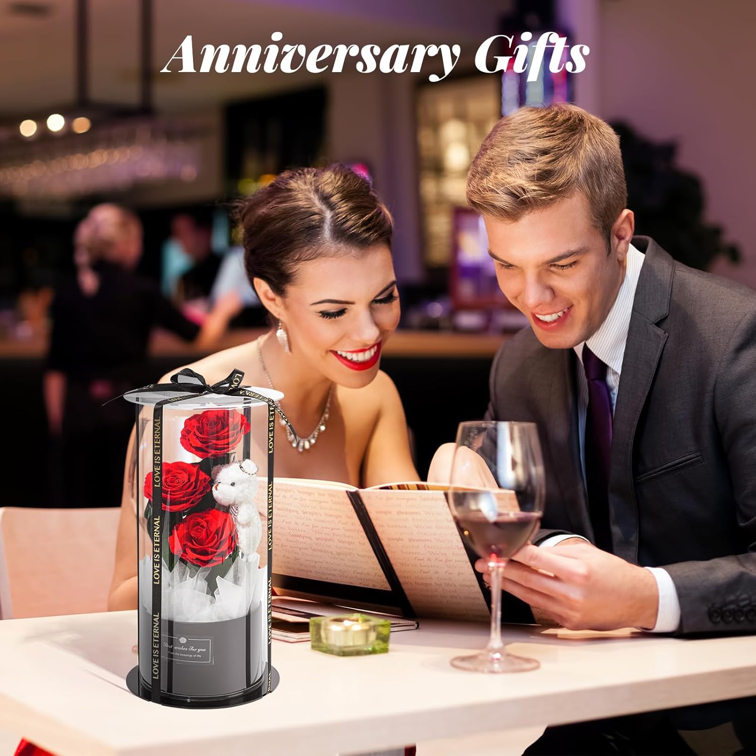 Flowers Forever Roses in A Box, 3 Real Roses with Stems and Bear, Eternal Rose Gifts for Her,Birthday Gifts for Women, Mom,Girlfriend,Grandma,Daughter,Red - Image 7