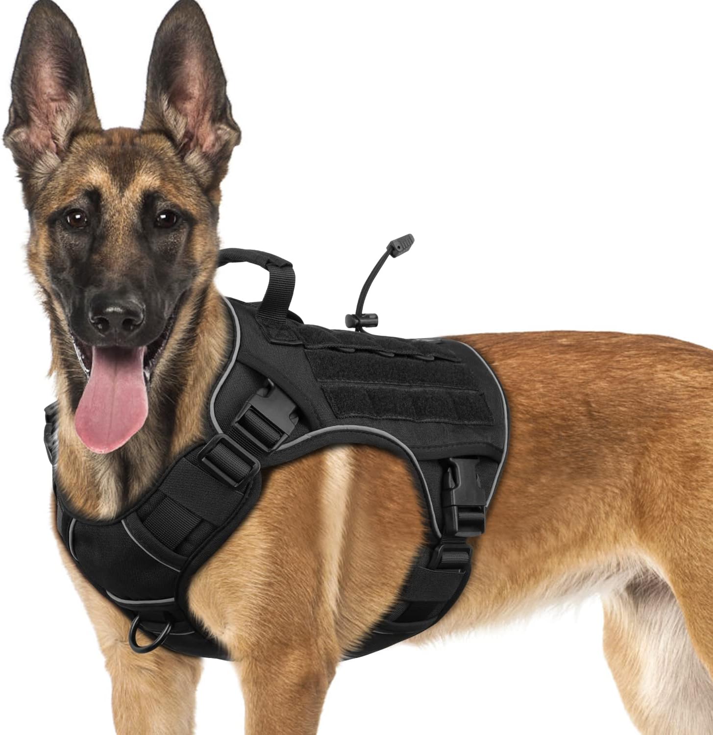 WINGOIN Black Tactical Dog Harness for Small Dogs No Pull Adjustable Reflective Military Pet Harness with Easy Control Handle with Hook & Loop Panels for Walking Hiking Training