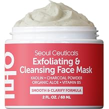 SeoulCeuticals Korean Skin Care Exfoliating Face Scrub - K Beauty Cream Face Mask Skincare - Kaolin Clay + Charcoal Korean Mask for Smooth Skin 2oz