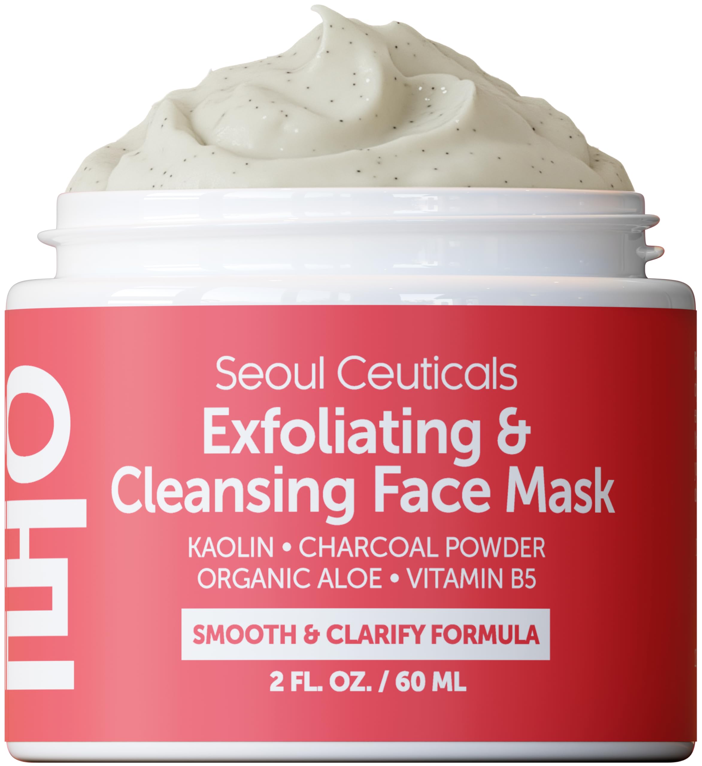 SeoulCeuticals Korean Face Scrub - Exfoliating Face Mask Skincare K Beauty Mask for Glass Skin - Kaolin Clay + Charcoal Cream Exfoliant Mask 2oz