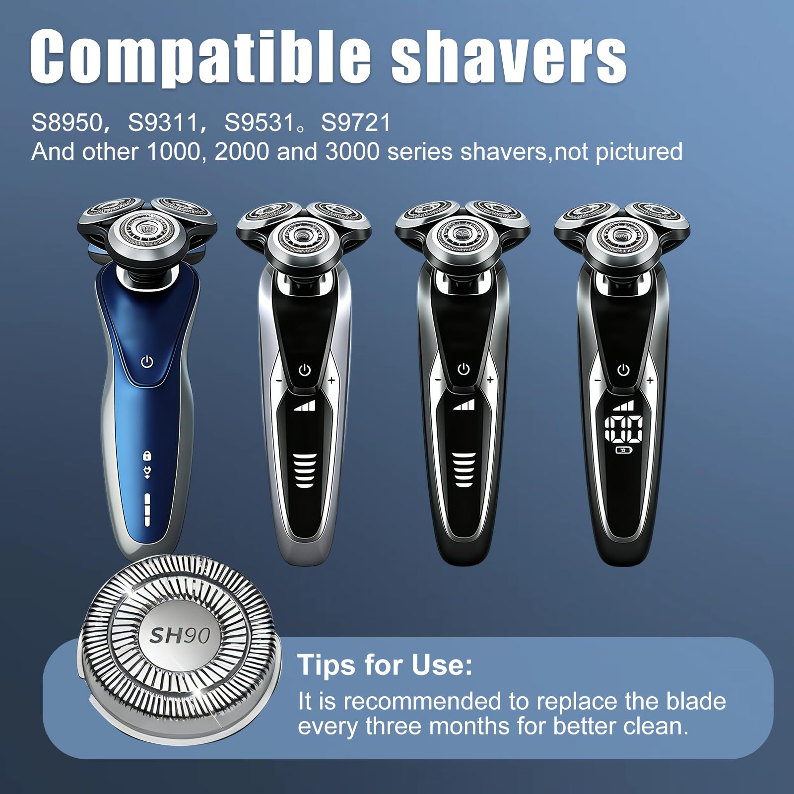 6 Testine di Ricambio SH90/62 per Rasoio Elettrico, Compatibili con Rasoi Serie 9000 S9xxx e Serie 8000 S8xxx, Lame Doppie Premium