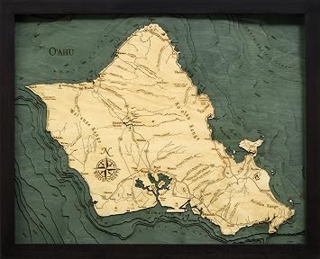 Oahu, Hawaii 3-D Nautical 16 x 20