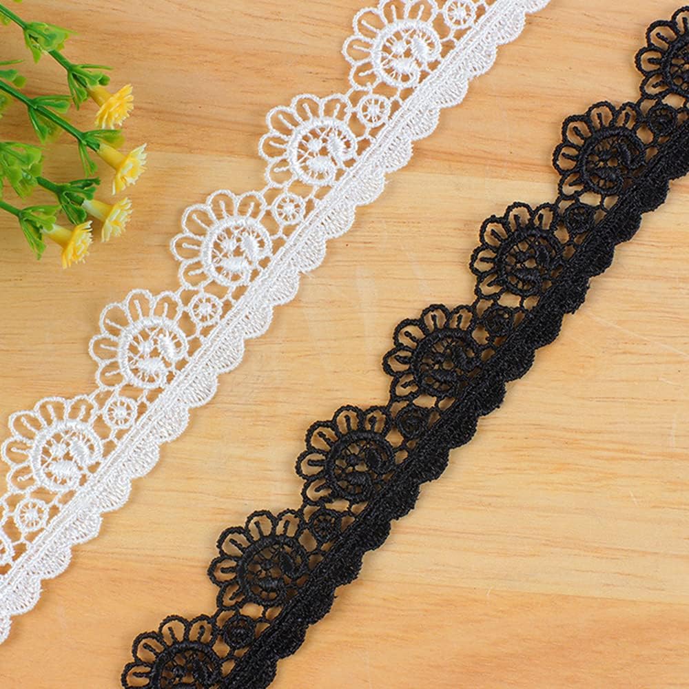 15 Yards 25 mm Lace Ribbon Lace Border Embroidery Lace Trim Decorative Ribbon Lace Trimming Ribbons for Sewing Decorative Ribbon for DIY Crafts Wedding Table Decoration Gifts Sewing Accessories Black - Image 4