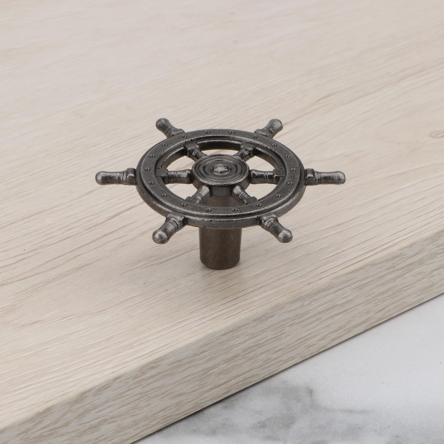 Ship Rudder Knobs Nautical Wheel Cabinet Drawer Pulls Beach Themed Coastal Drawer Knobs for Furniture Wardrobe Cupboard Decorative Single Hole Handles 6 Pcs (Antique Silver 6Pcs)