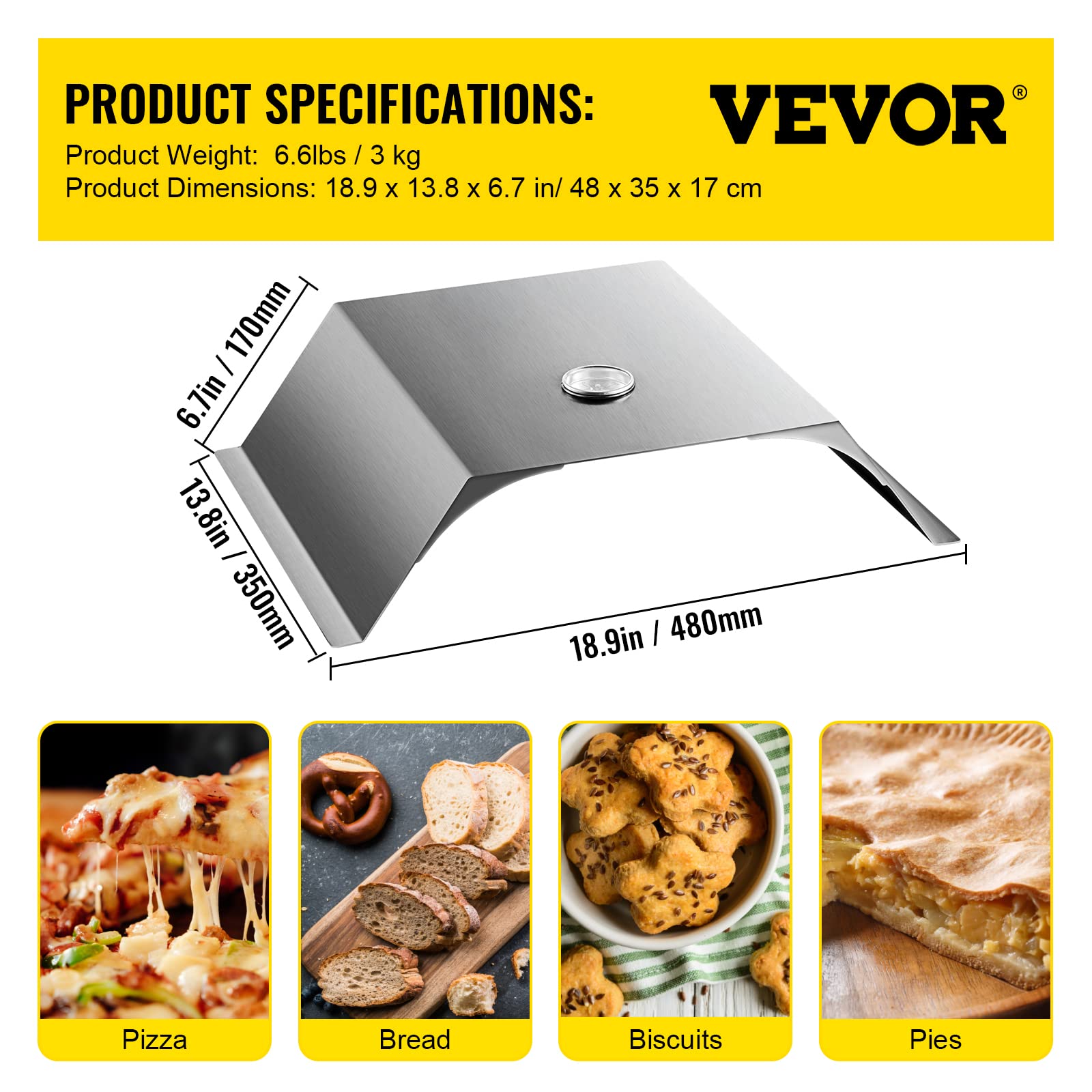 VEVOR Four à Pizza de Jardin 3 Pièces Acier Inoxydable 48 x 35 x 17 cm Gaz Pierre à Pizza en Cordiérite