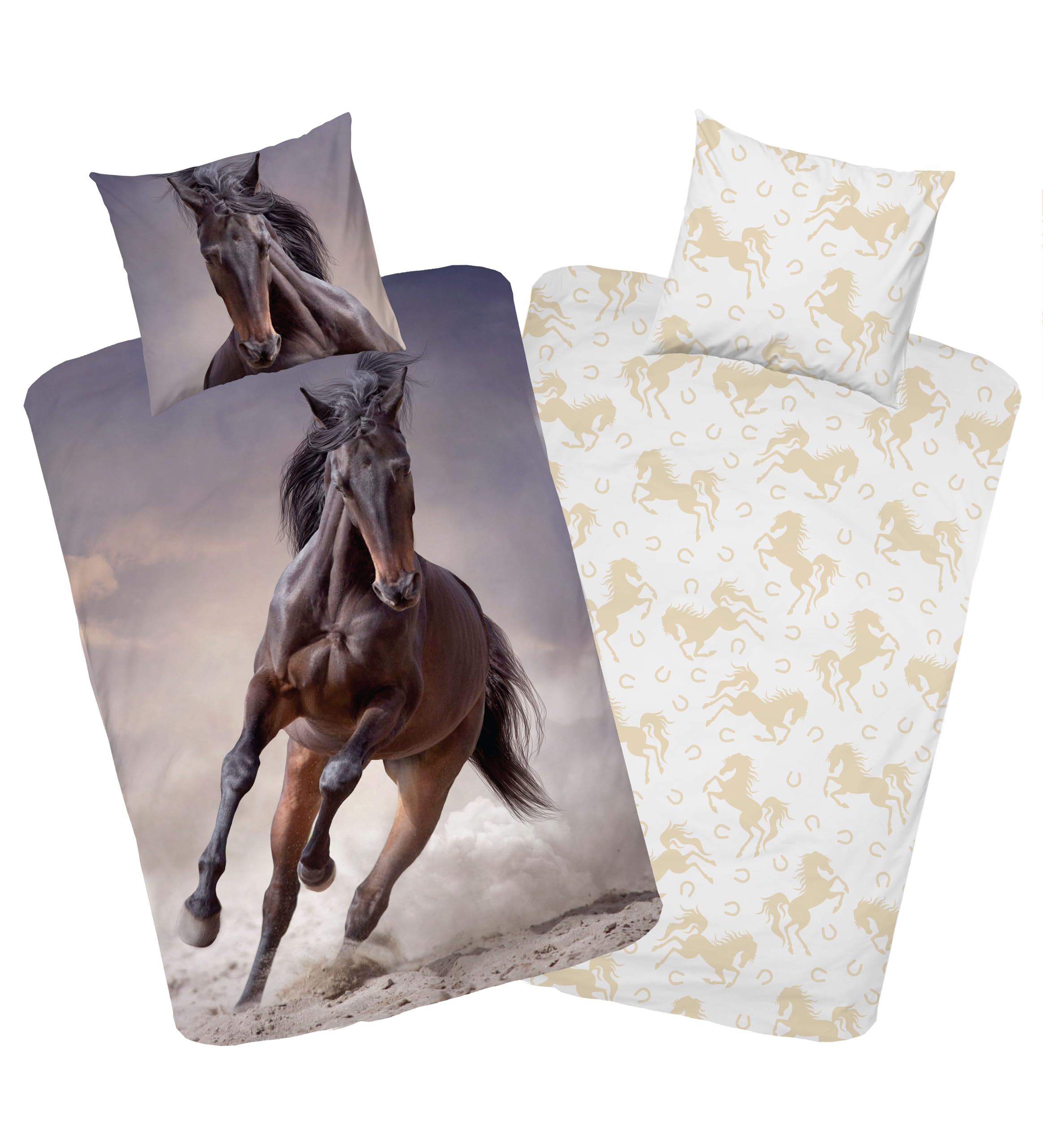 Housse de couette cheval 135x200 en pur coton de qualité supérieure