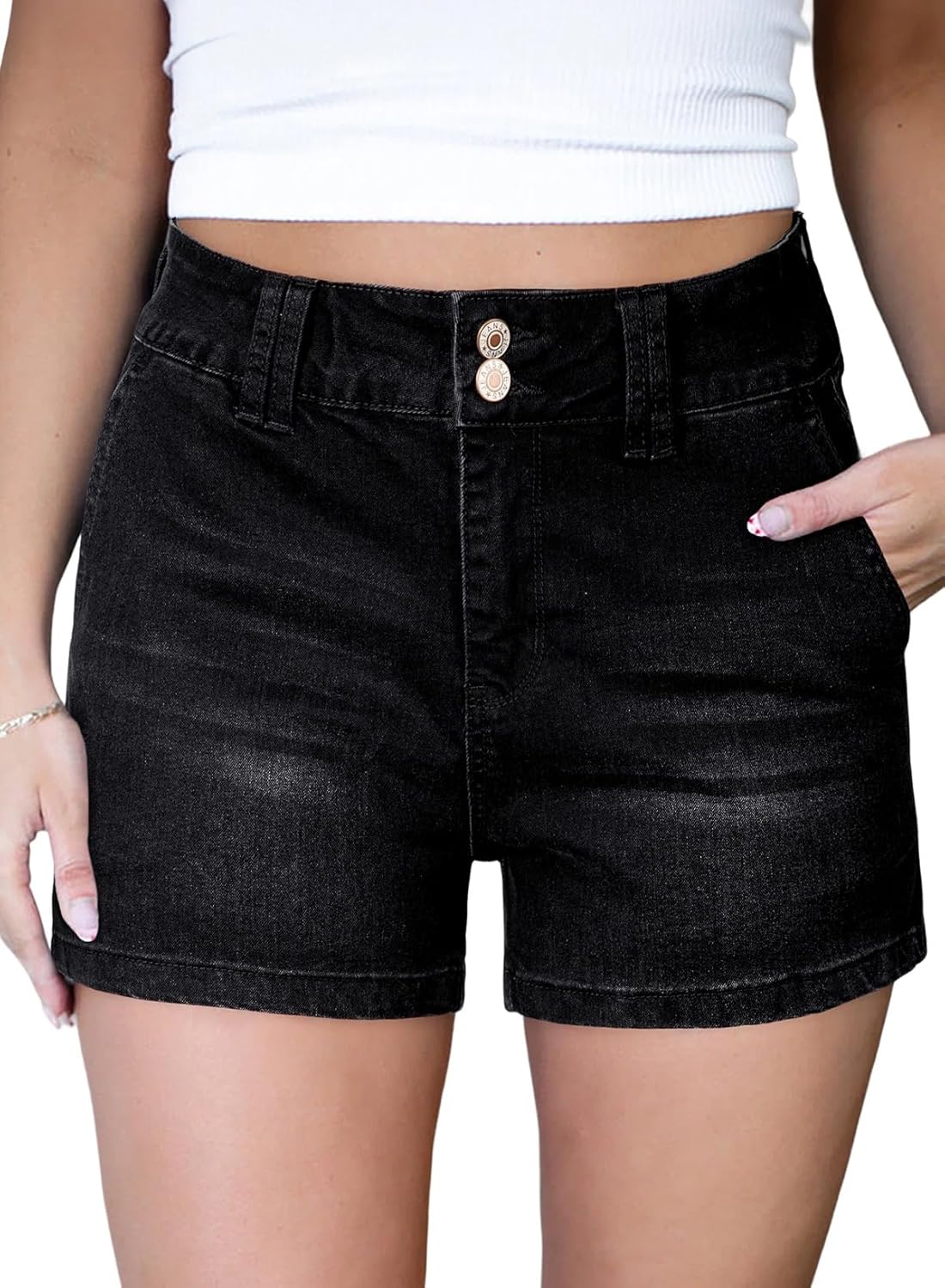 Astylish Womens Jean Shorts High Waisted Stretchy Buttoned Jean Short Casual Trendy Denim Shorts with Slanted Pockets