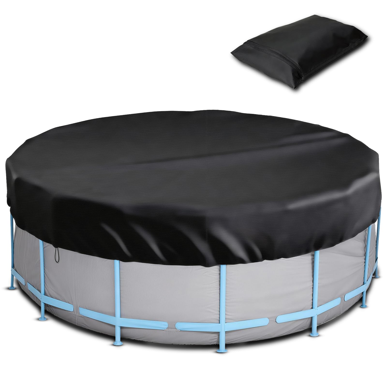 AOOWU Pool Cover, Solarabdeckplane, Wasserdicht Poolabdeckung Rund, Staubdicht Sommer & Winter Poolplane, Schutzabdeckung Pool Abdeckplane mit Kordelzug Faltbarer UV Beständig