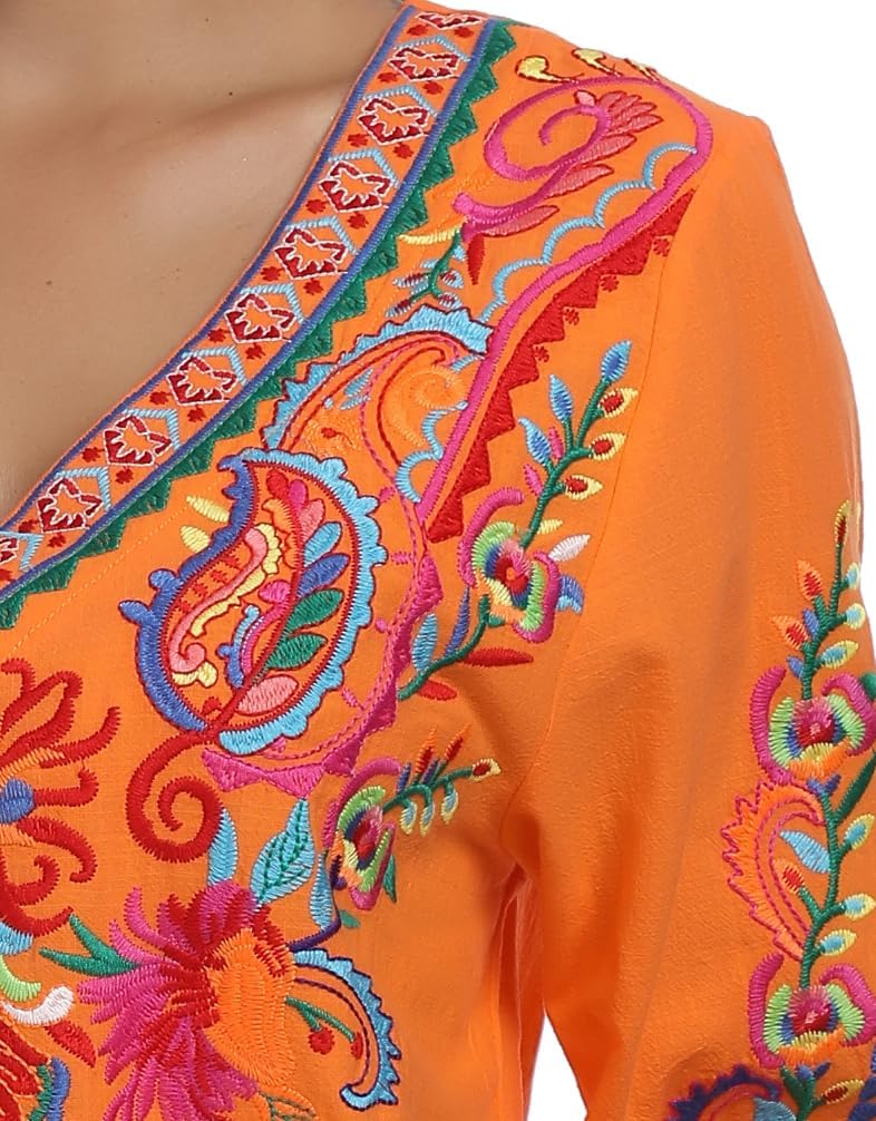 YZXDORWJ Women's Summer Embroidered Mexican Shirts Short Sleeve Casual Tops Blouse - Image 7
