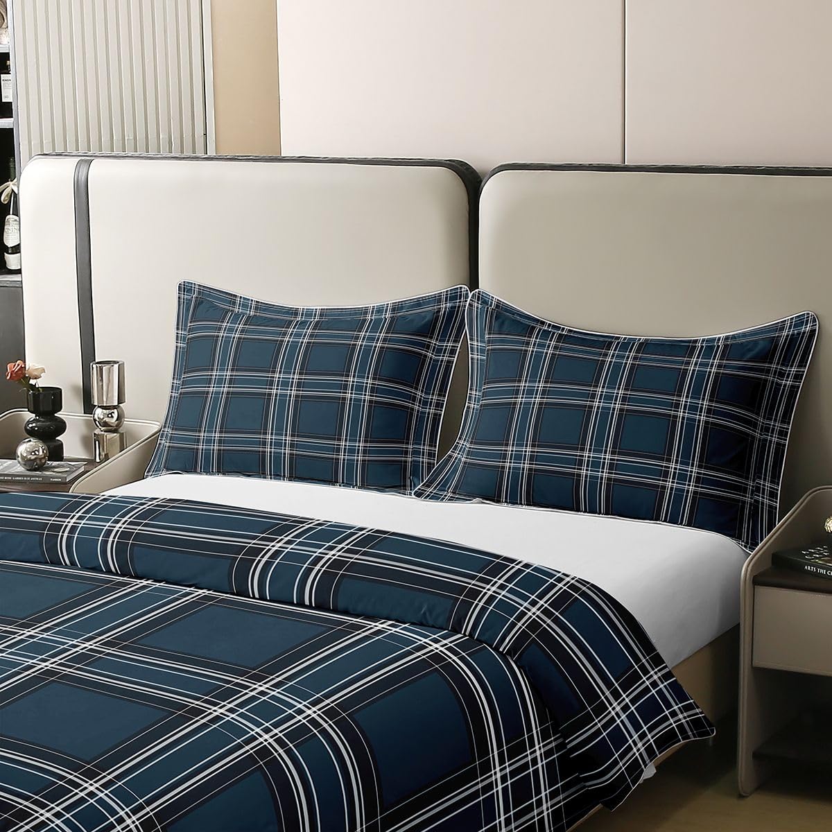 Loussiesd Nowoczesna poszewka na kołdrę w kratę 100% bawełna king size geometryczny zestaw pościeli dla chłopców dziewcząt retro nadruk w kratę poszewka na kołdrę niebieski turkusowy czarny dekoracja