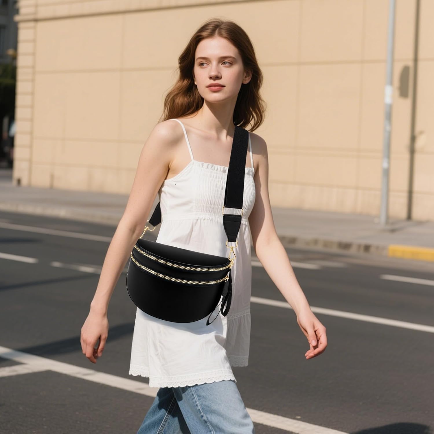 Checkered Crossbody Bags for Women Nylon Bum Bag Spacious Trendy Fanny Pack Large Sling Bags with Adjustable Strap - Image 3