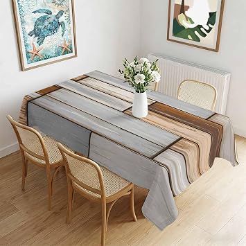 Country Vintage Wood Plank Waterproof Tablecloth for Rectangle Tables,Indoor Outdoor Dining Table Cloth Retro Gray Brown Wooden Wipeable Table Cover for Camping Picnic Party,52x70in