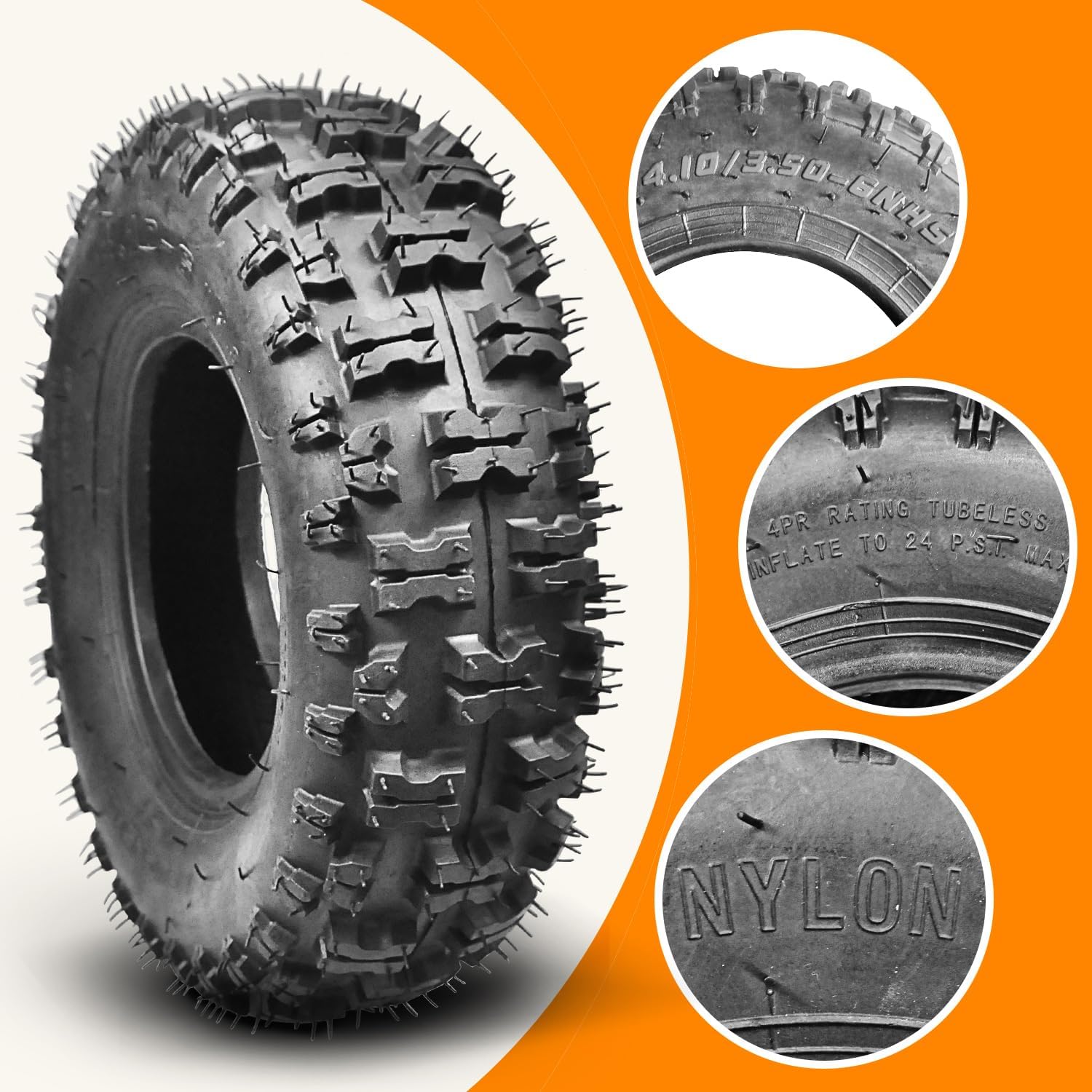 HOLATO 4.10/3.50-6 4.10-6 NHS Tire and Inner Tube for Lawn Mower Wheelbarrows 4 Wheelers ATV Quad Go Kart Snow Blower Tractors Hand Trucks Generators Utility Carts Trolleys Mini Bike Heavy Duty 1 Pack