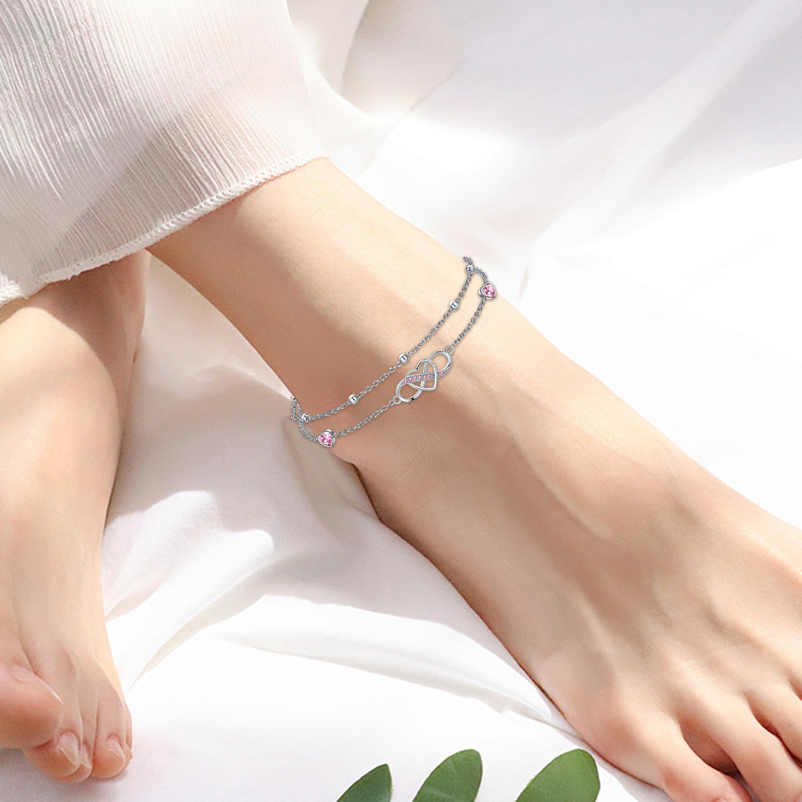 Cavigliera da donna in argento Sterling 925, con doppio simbolo dell'infinito, impermeabile, gioiello estivo, regalo di anniversario o compleanno per lei